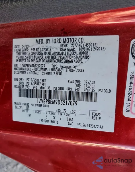 2013 Ford Mustang from USA, damaged, VIN 1ZVBP8EM9D5217079